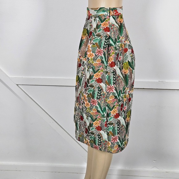 Eva Franco by Anthro Botanical Tapestry Pleated Midi Skirt Green Floral Size 0P - Picture 4 of 11